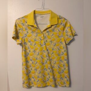 Lands' End Women's Yellow Lemon Print Polo shirt size Small EUC